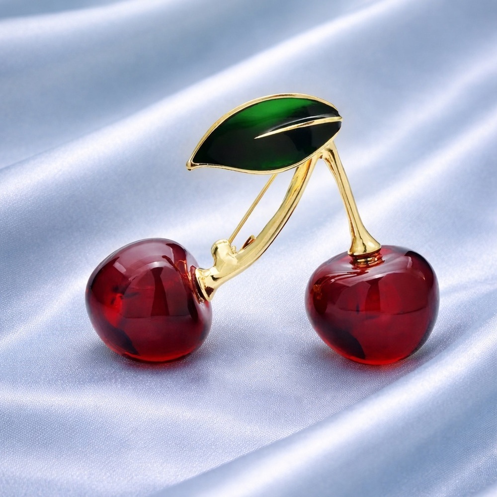 Red Cherry Gold Brooch